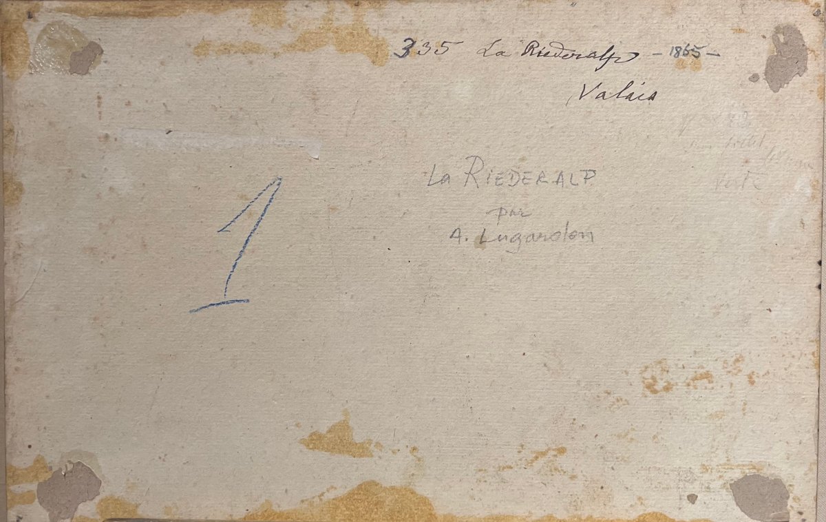 Albert Lugardon (1827-1909) View Of Riederalp, Valais, Switzerland, Oil On Paper, Signed-photo-3