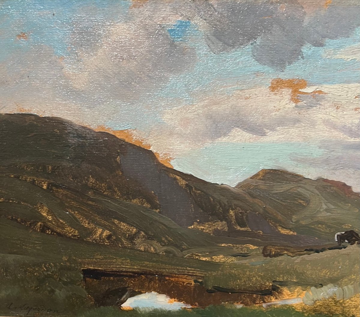 Albert Lugardon (1827-1909) View Of Riederalp, Valais, Switzerland, Oil On Paper, Signed-photo-2