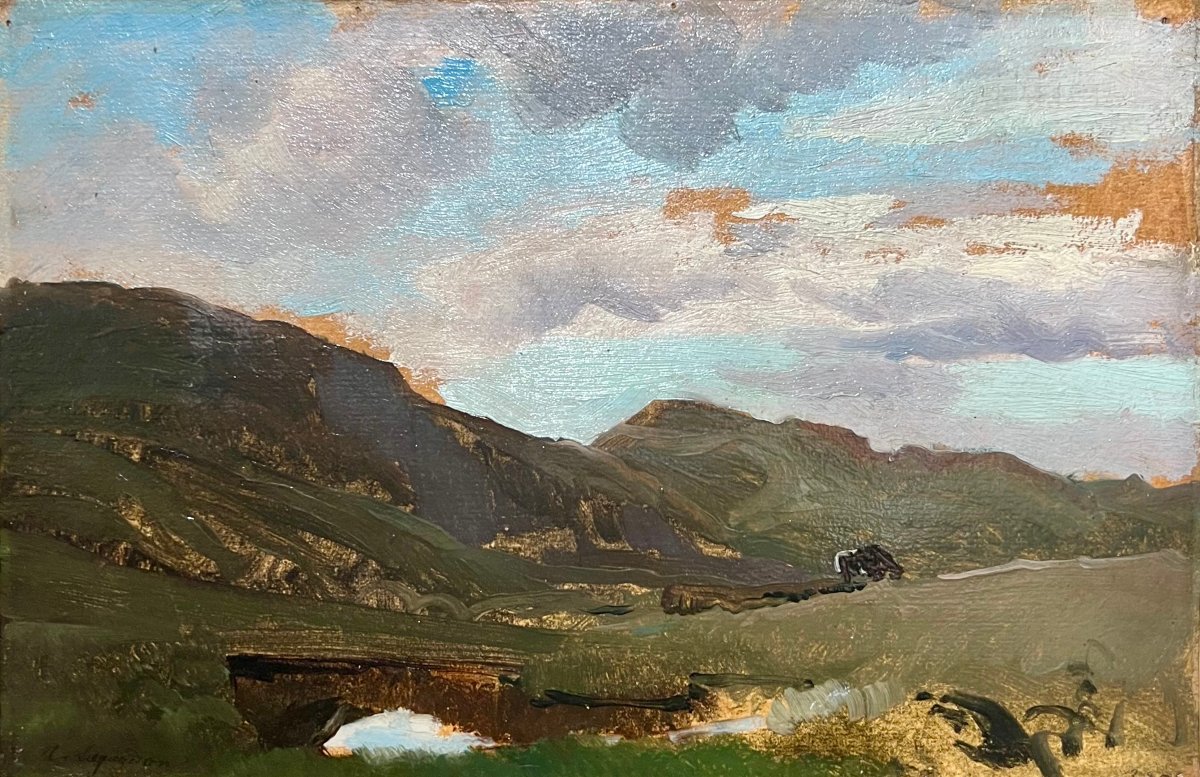 Albert Lugardon (1827-1909) View Of Riederalp, Valais, Switzerland, Oil On Paper, Signed