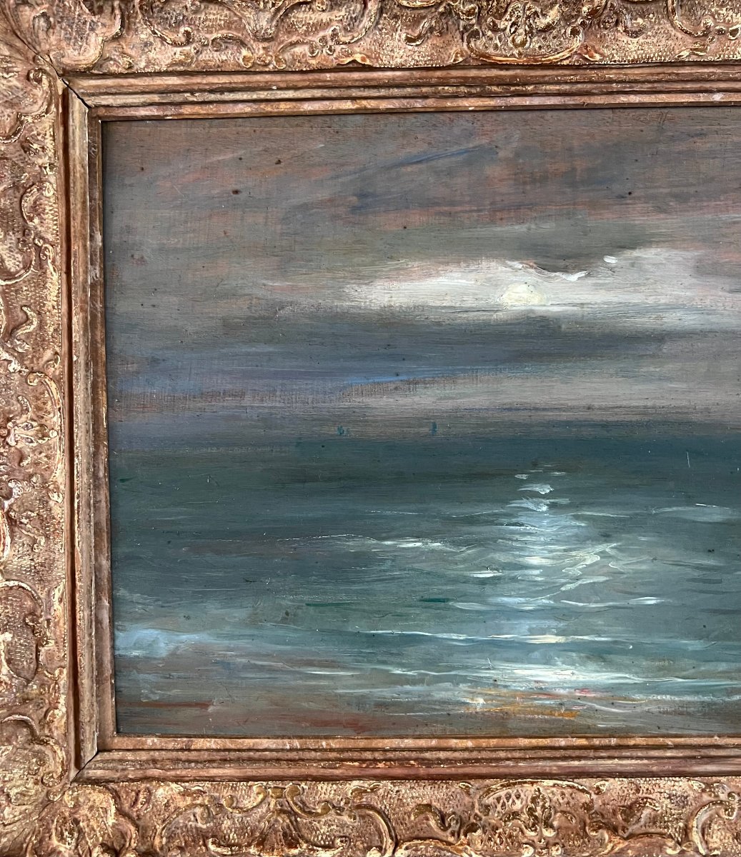 Gustave-Henri COLIN (1828-1910) Phare de Biartiz au Clair de Lune, Huile sur panneau, Signé-photo-2