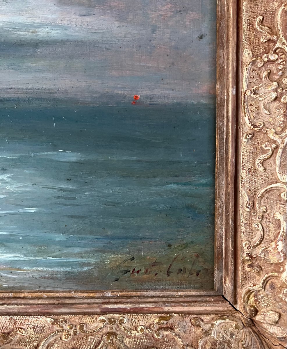 Gustave-Henri COLIN (1828-1910) Phare de Biartiz au Clair de Lune, Huile sur panneau, Signé-photo-3