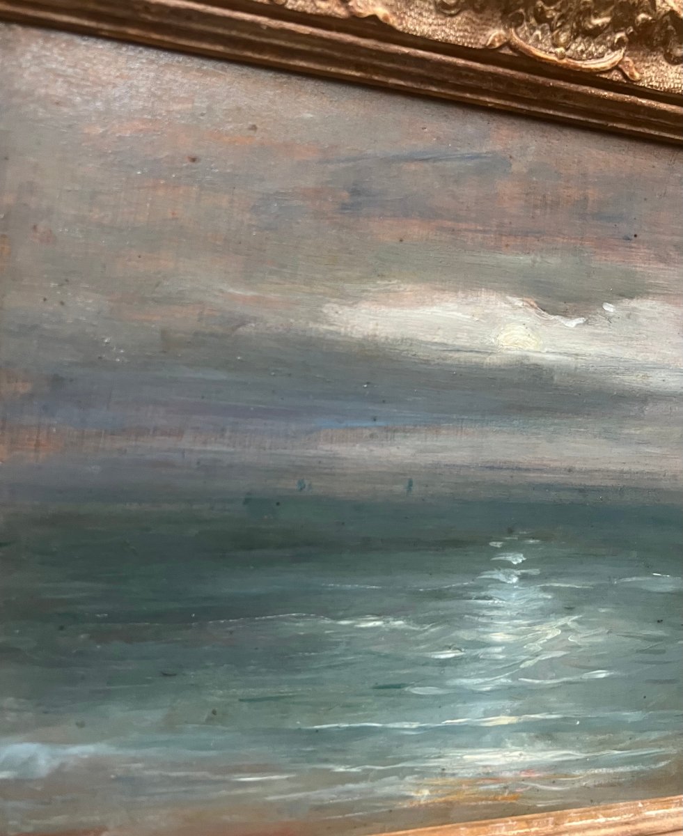 Gustave-Henri COLIN (1828-1910) Phare de Biartiz au Clair de Lune, Huile sur panneau, Signé-photo-6