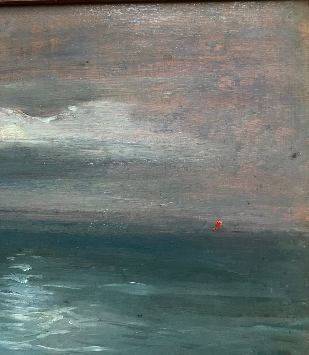 Gustave-Henri COLIN (1828-1910) Phare de Biartiz au Clair de Lune, Huile sur panneau, Signé-photo-7