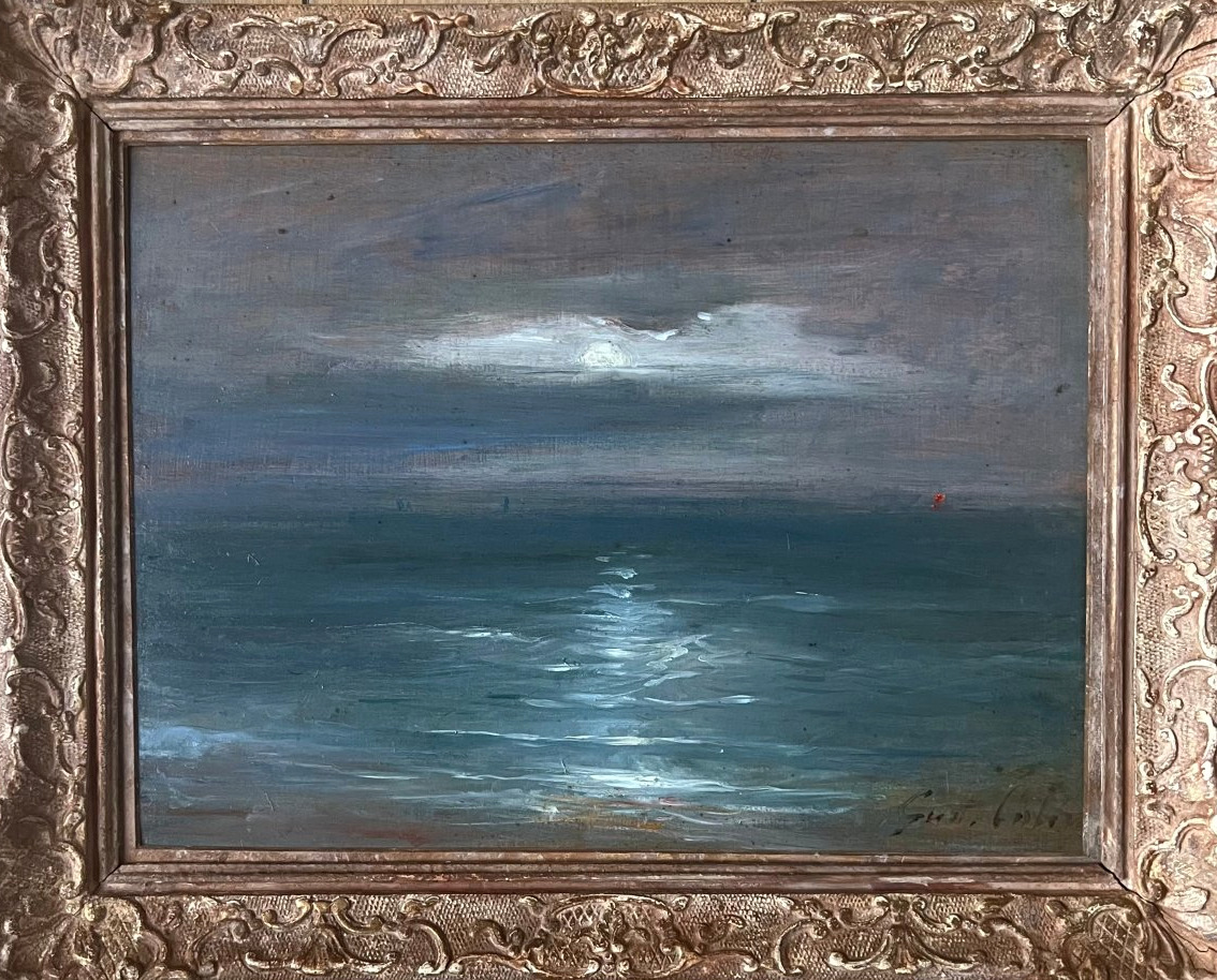 Gustave-Henri COLIN (1828-1910) Phare de Biartiz au Clair de Lune, Huile sur panneau, Signé