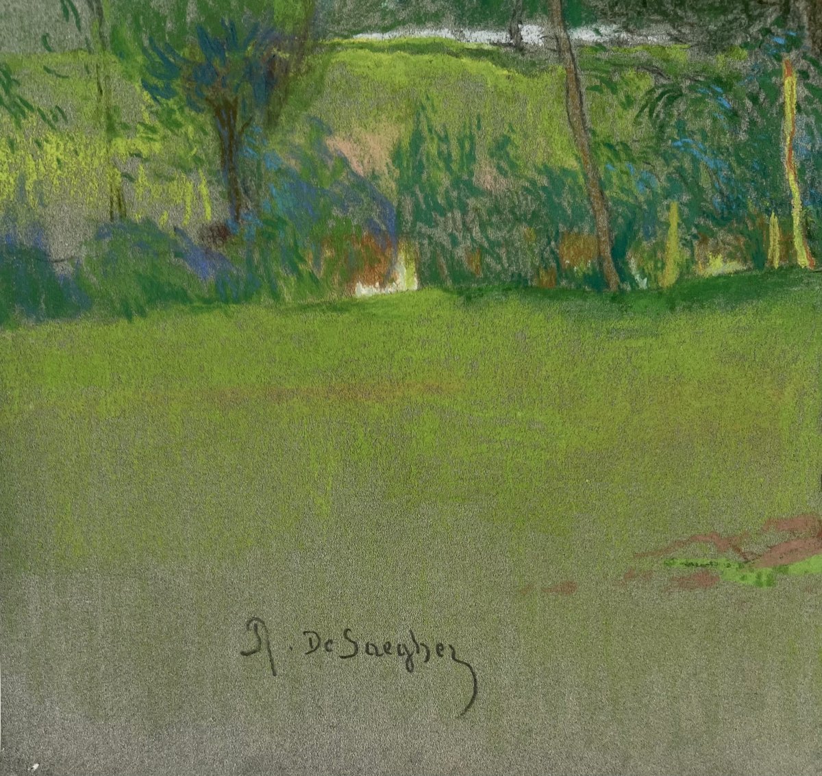 Rodolphe de SAEGHER (1871-1941) Paysage des environs de Gand, Pastel sur papier, Signé, 1915-photo-4