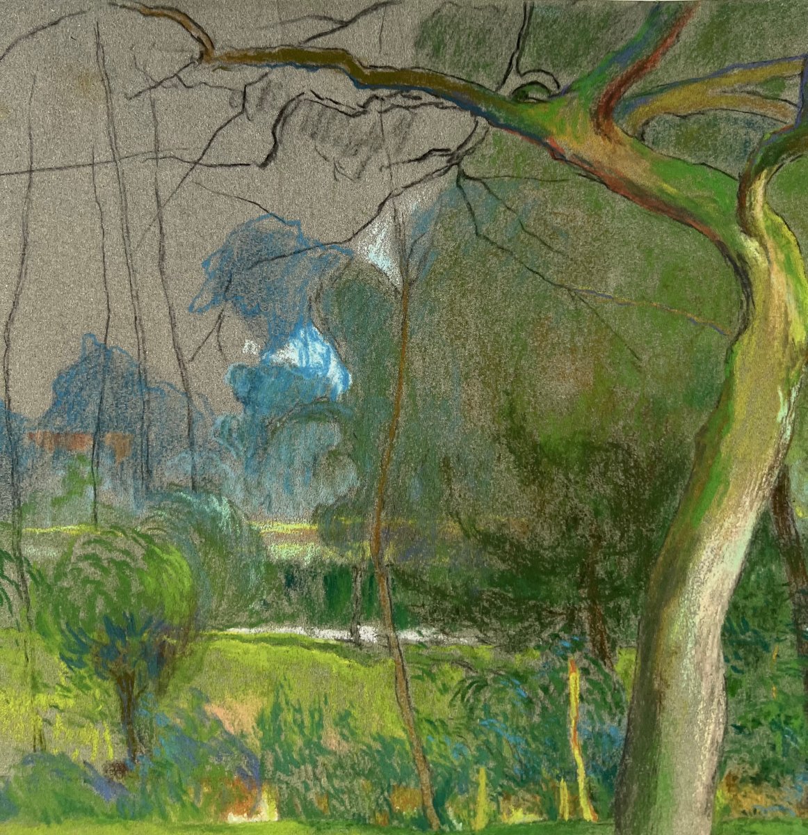 Rodolphe de SAEGHER (1871-1941) Paysage des environs de Gand, Pastel sur papier, Signé, 1915-photo-4