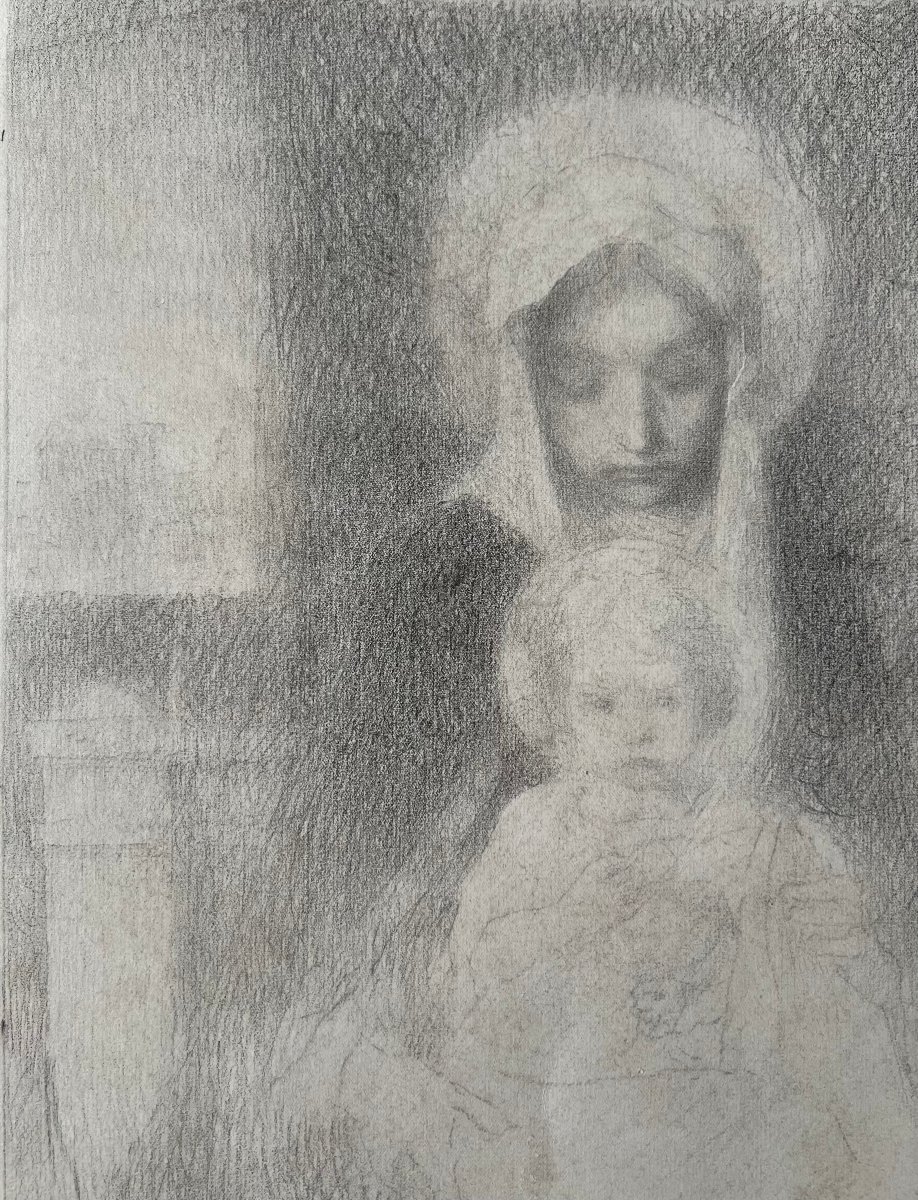 Joseph Castaing (1860–1918) Notre Dame De Pau, Black Pencil On Vellum, Circa 1915-photo-4