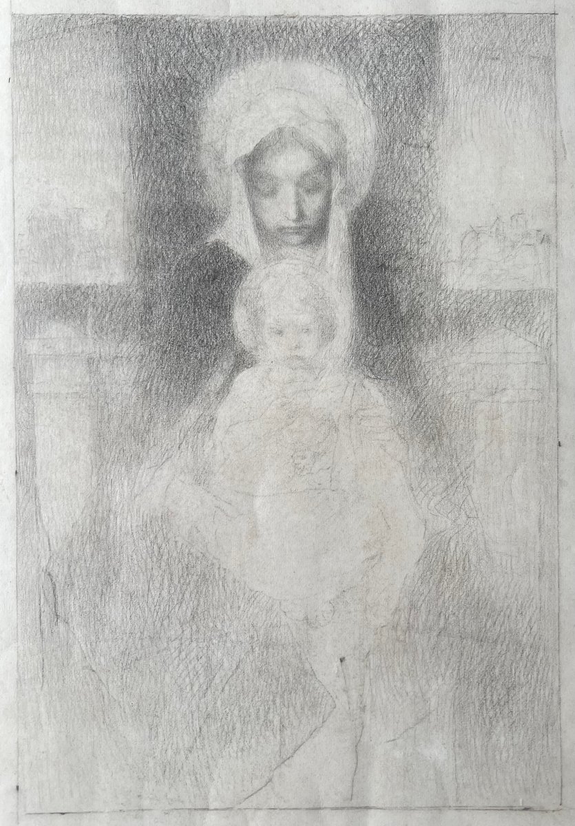 Joseph Castaing (1860–1918) Notre Dame De Pau, Black Pencil On Vellum, Circa 1915-photo-2