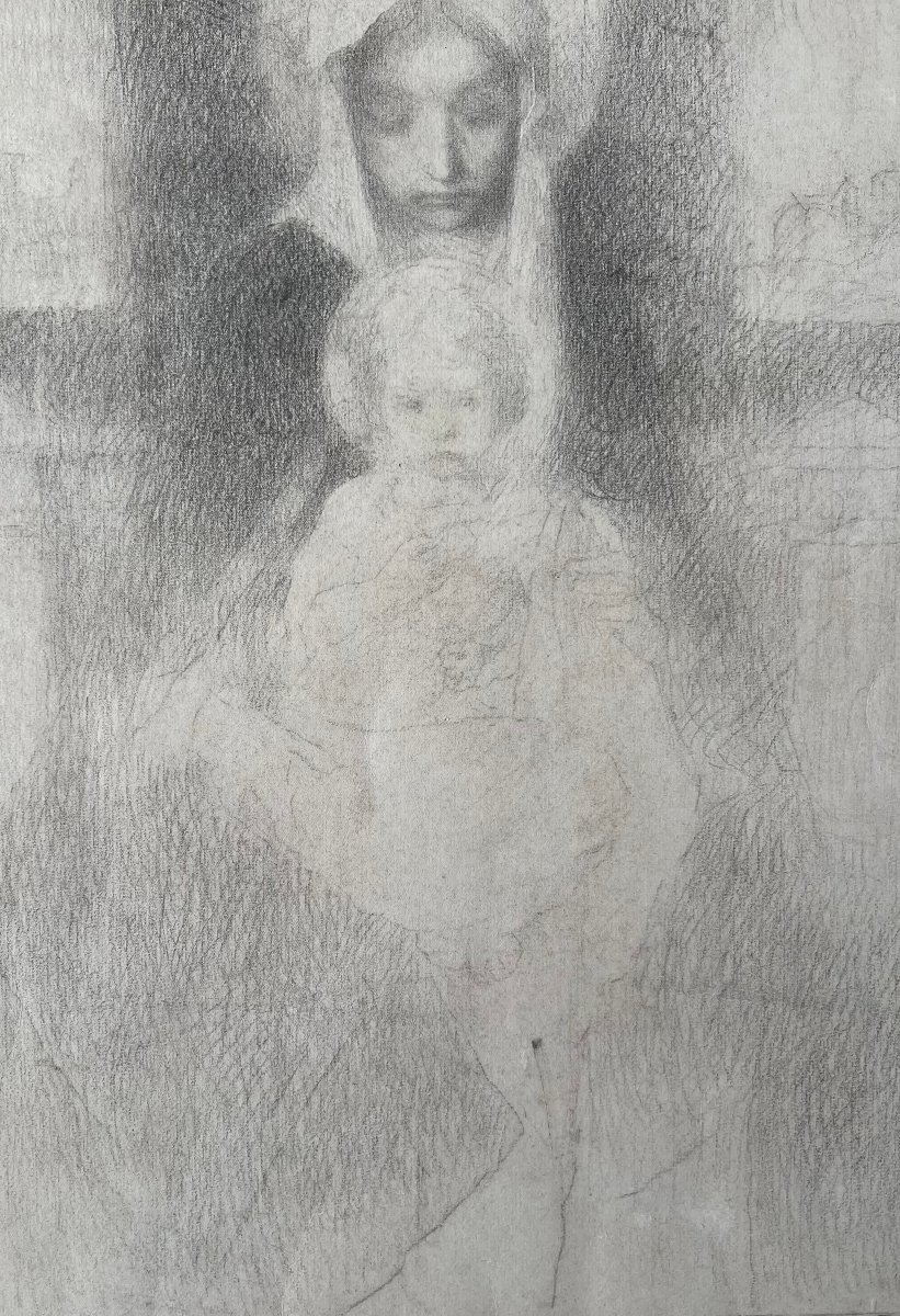 Joseph Castaing (1860–1918) Notre Dame De Pau, Black Pencil On Vellum, Circa 1915-photo-1