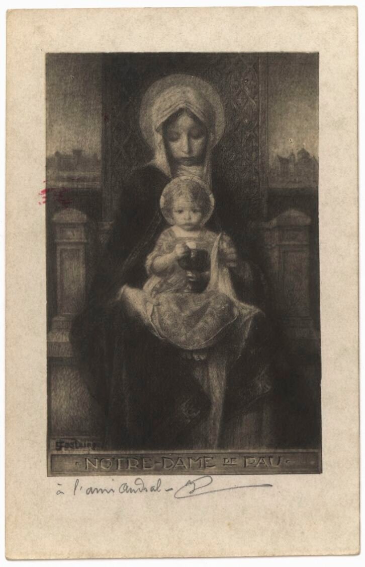 Joseph Castaing (1860–1918) Notre Dame De Pau, Black Pencil On Vellum, Circa 1915-photo-3