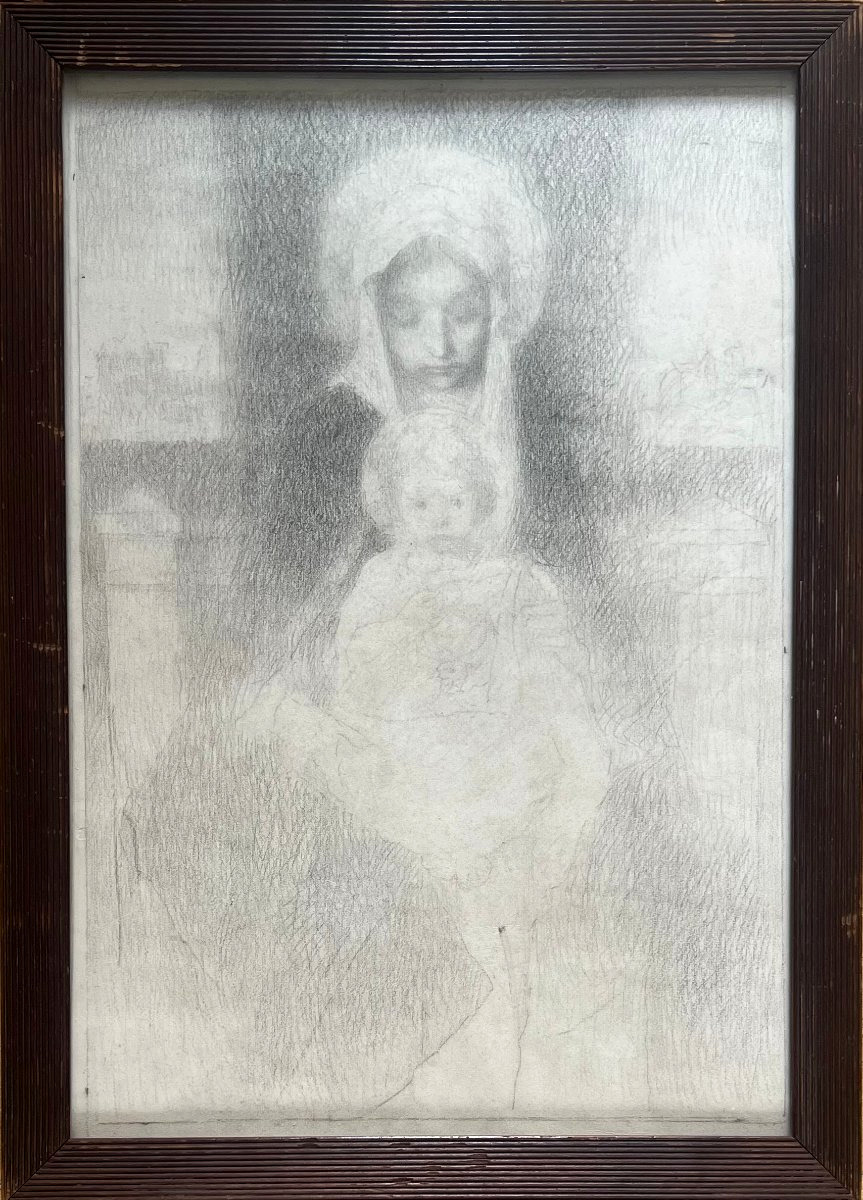 Joseph Castaing (1860–1918) Notre Dame De Pau, Black Pencil On Vellum, Circa 1915