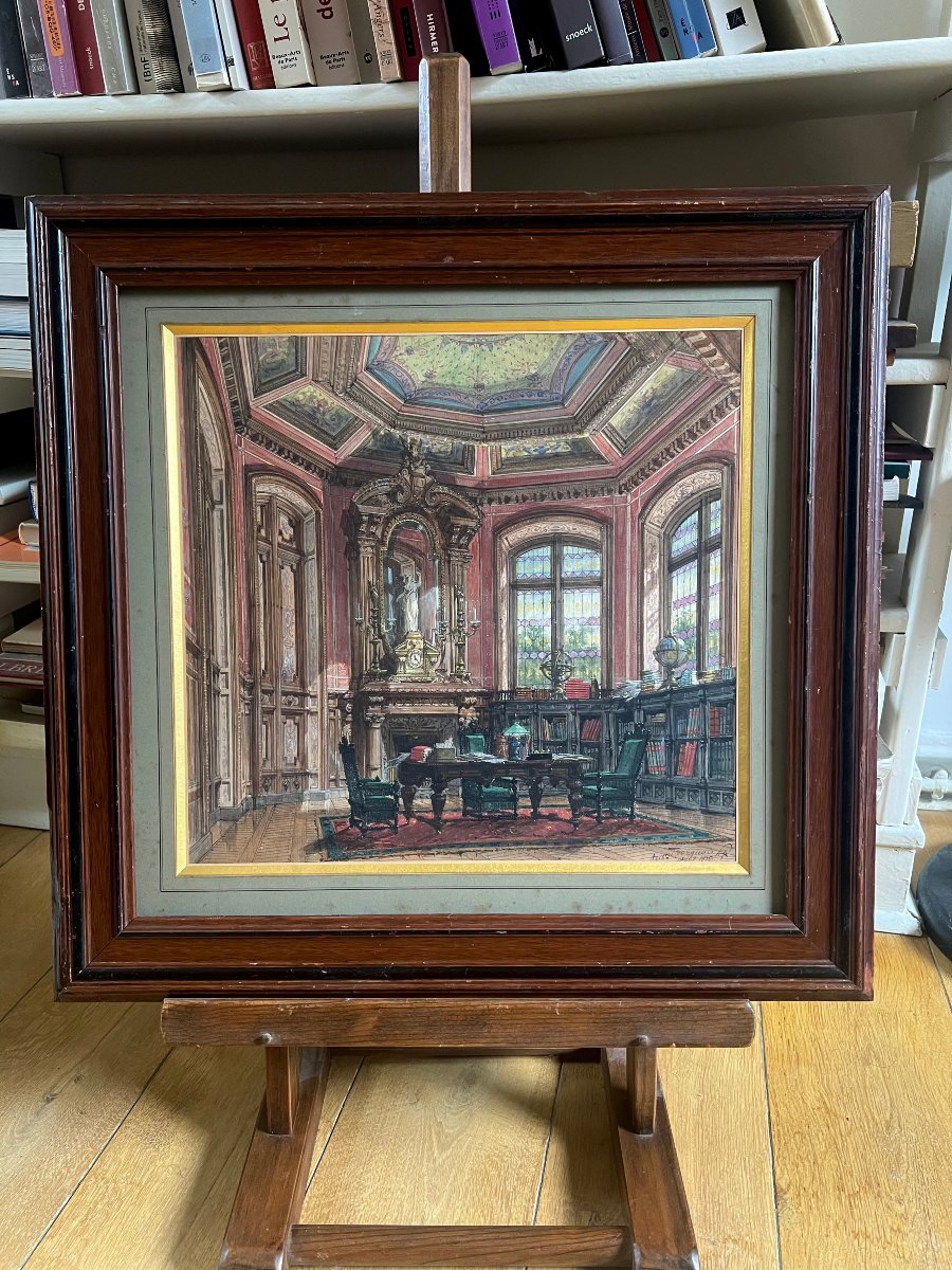Auguste TRONQUOIS (1829-1884) Interieur d'un hôtel particulier, Aquarelle, gouache, signée,1875-photo-4