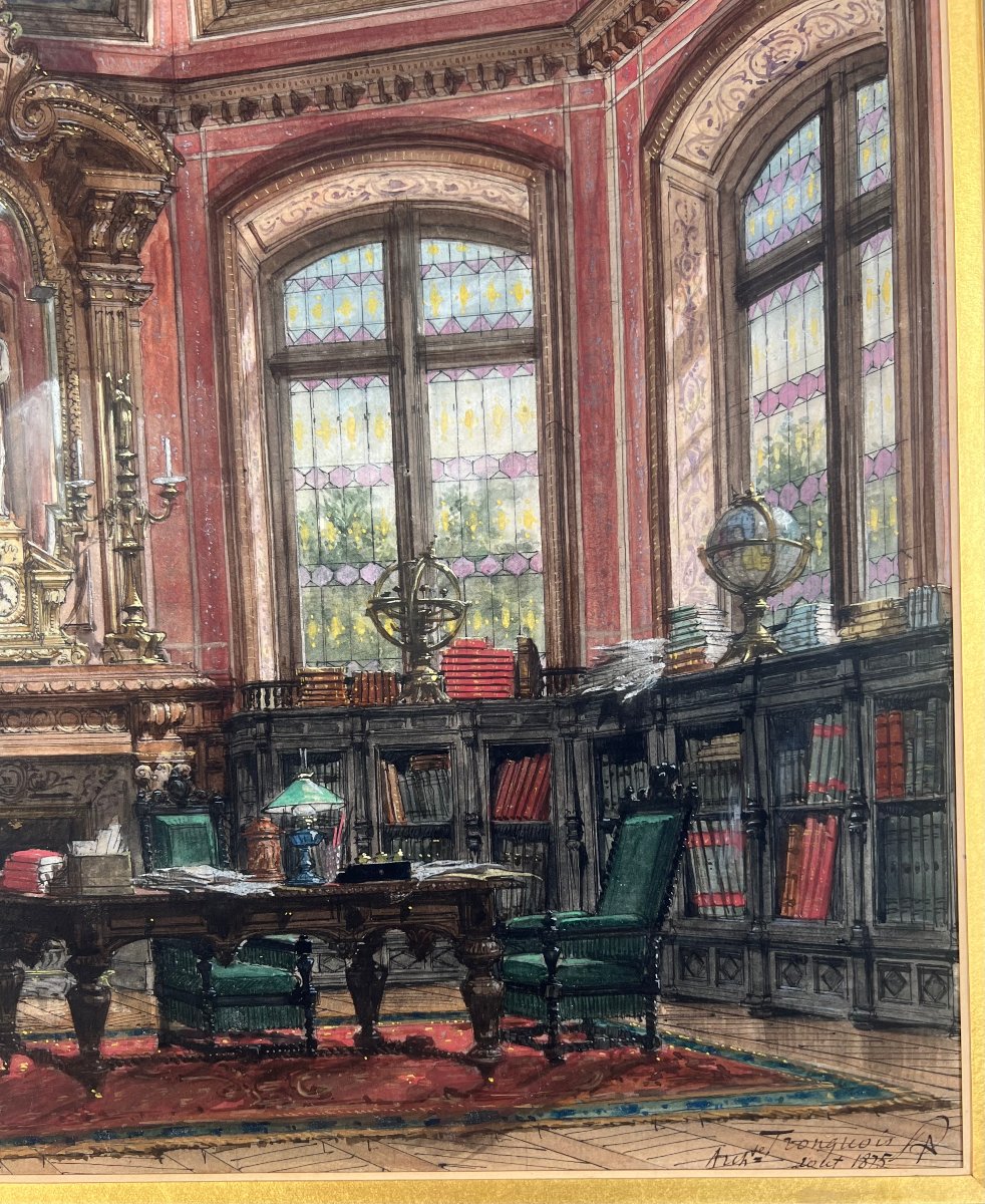Auguste TRONQUOIS (1829-1884) Interieur d'un hôtel particulier, Aquarelle, gouache, signée,1875-photo-2