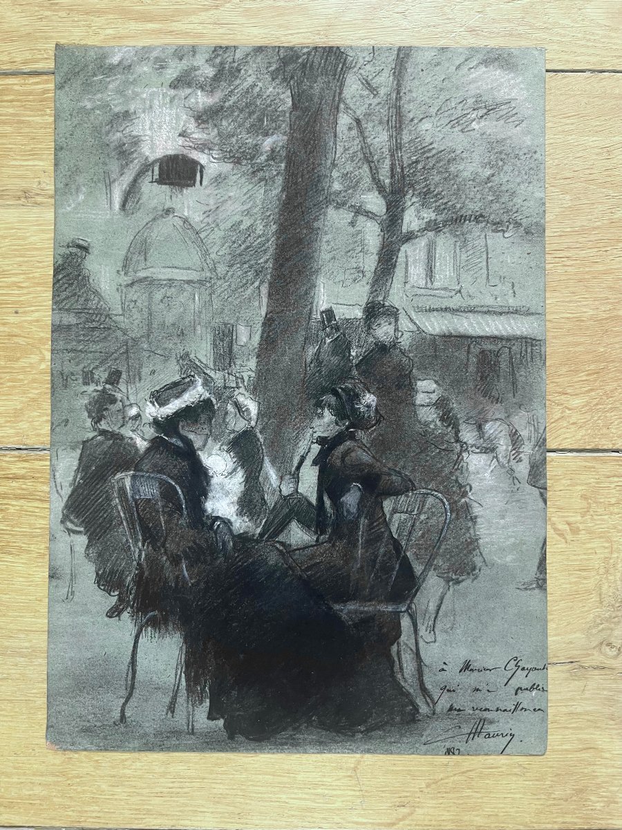 Charles Maurin (1856–1914) *les Grands Boulevards*, Drawing On Blue/gray Paper, Signed And Dated 1887-photo-3