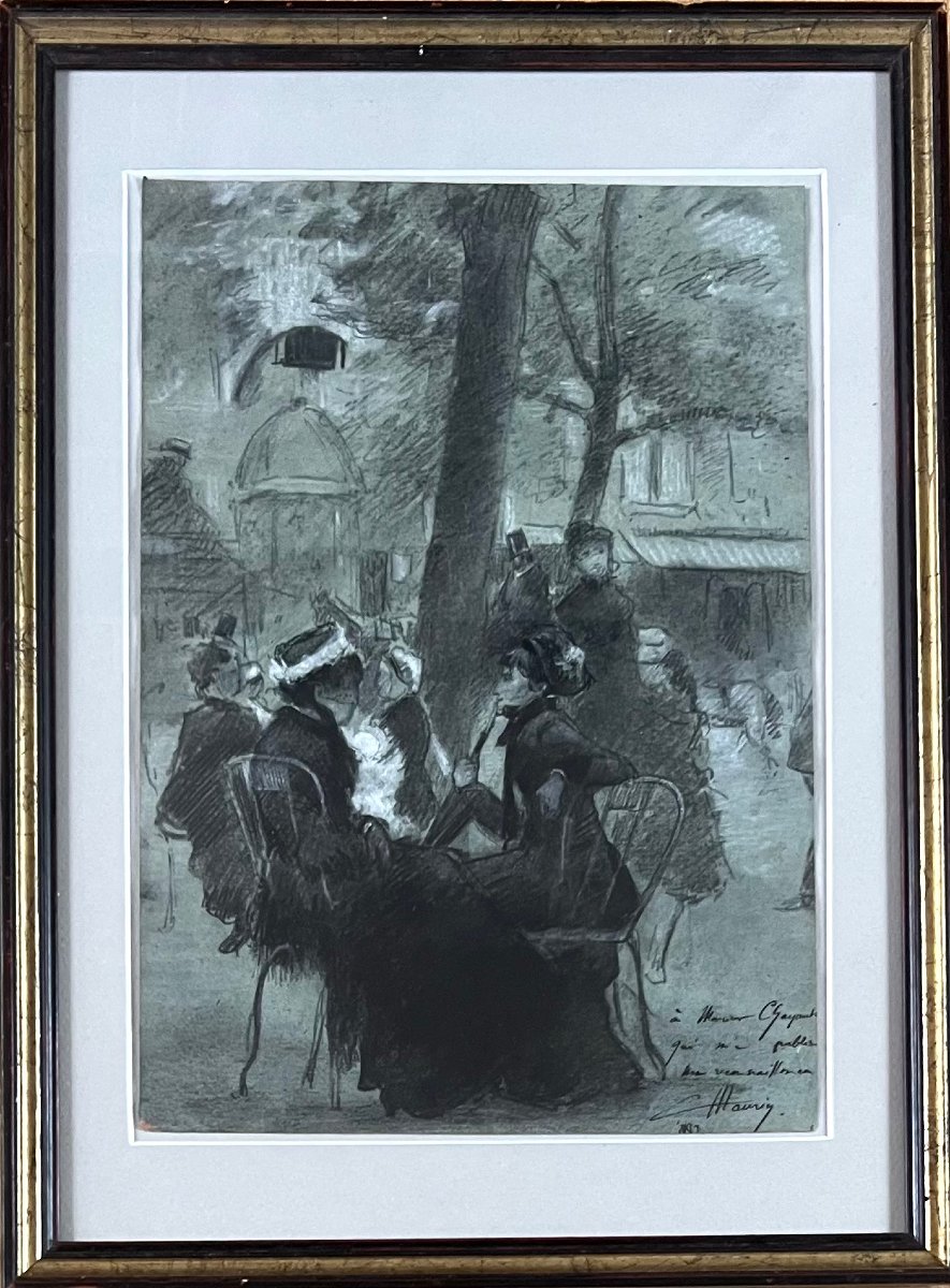 Charles Maurin (1856–1914) *les Grands Boulevards*, Drawing On Blue/gray Paper, Signed And Dated 1887
