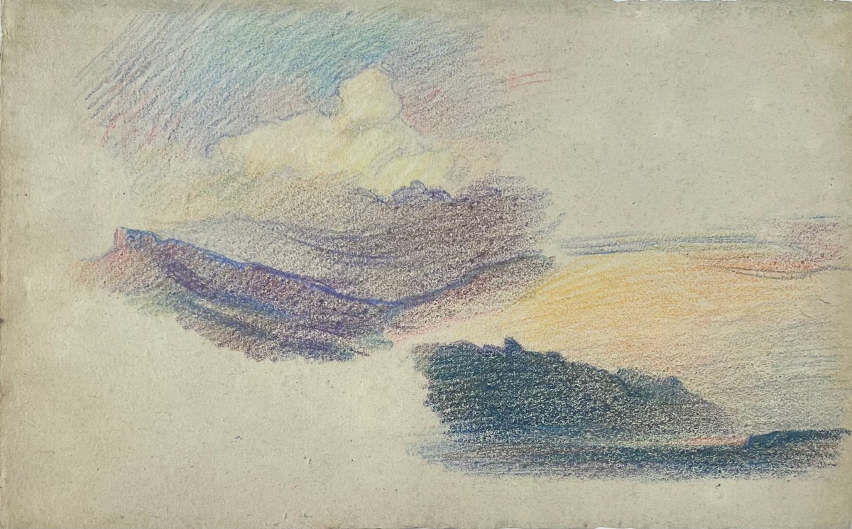 Victor PROUVE (1858-1943) Etude de Paysage, Pastel et Crayons de couleur sur papier crème-photo-2