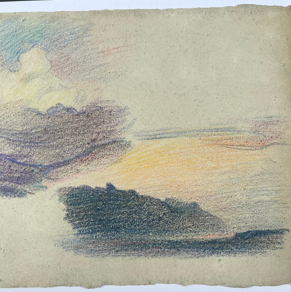 Victor PROUVE (1858-1943) Etude de Paysage, Pastel et Crayons de couleur sur papier crème-photo-3
