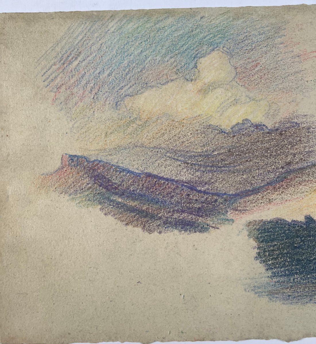Victor PROUVE (1858-1943) Etude de Paysage, Pastel et Crayons de couleur sur papier crème-photo-4