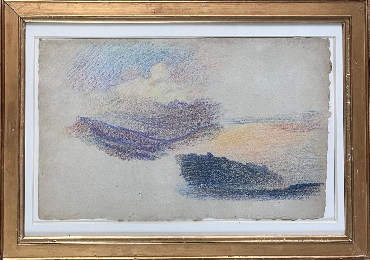 Victor PROUVE (1858-1943) Etude de Paysage, Pastel et Crayons de couleur sur papier crème