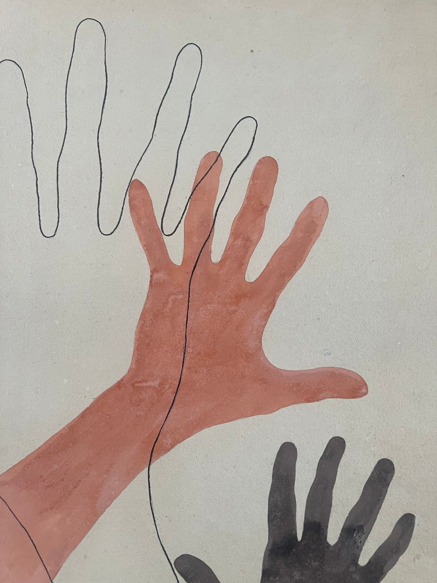 Paul COLIN (1892-1985) Etude de Mains, Projet d'affiche, Dessin, Encre et Aquarelle, Signé-photo-3