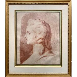 Nicolas-André COURTOIS (1734-1806) Buste De Femme De Profil, dessin à la Sanguine, Signé Et Daté