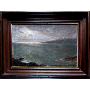 Hippolythe Berteaux (1843-1926) View Of Belle Ile, Pointe d'Arzic, Oil On Canvas, Signed