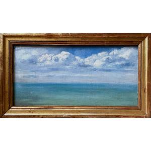 Ecole Française du XIXe siècle, Etude de Ciel, Huile sur toile  marouflée sur carton 