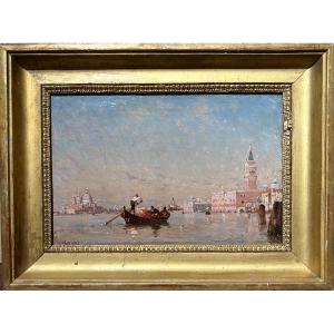 Amédée Rosier (1831-1898) Vue Du Bassin De San Marco, Venise, Oil On Wood, Signed
