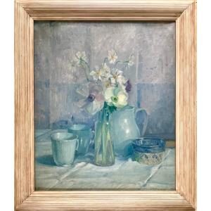 Adolphe Boigegrain (1870–1957) Still Life With Pansies And Glazed Stoneware, Hst, Signed