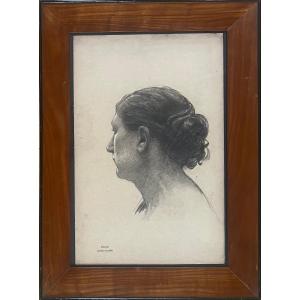 François Alfred DELOBBE (1835-1920) Etude Femme de Profil, Crayon noir et réhaut de blanc