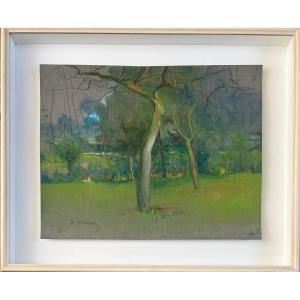 Rodolphe De Saegher (1871–1941) Landscape Near Ghent, Pastel On Paper, Signed, 1915