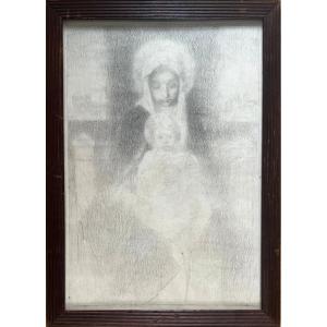 Joseph Castaing (1860–1918) Notre Dame De Pau, Black Pencil On Vellum, Circa 1915