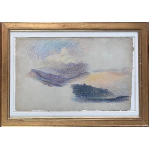 Victor PROUVE (1858-1943) Etude de Paysage, Pastel et Crayons de couleur sur papier crème