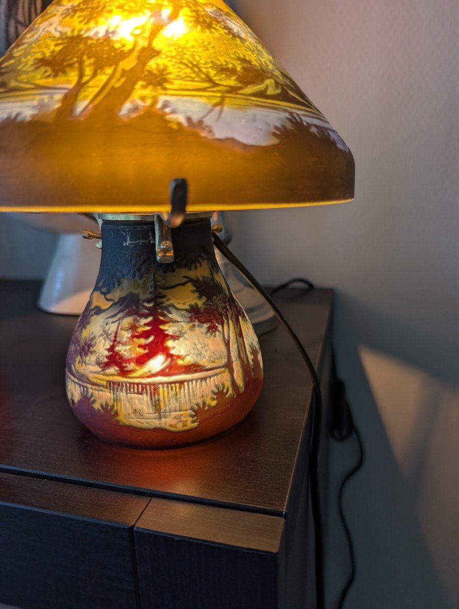 Pied De Lampe En Pâte De Verre Style Gallé - Vintage 42cm, Peint à La Main, Multicolore
