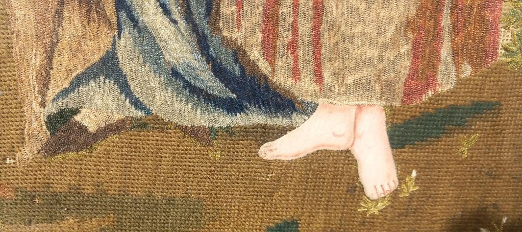 19th Century Embroidery Painting - Allegory Of Saint Anne Teaching The Virgin Mary.-photo-2