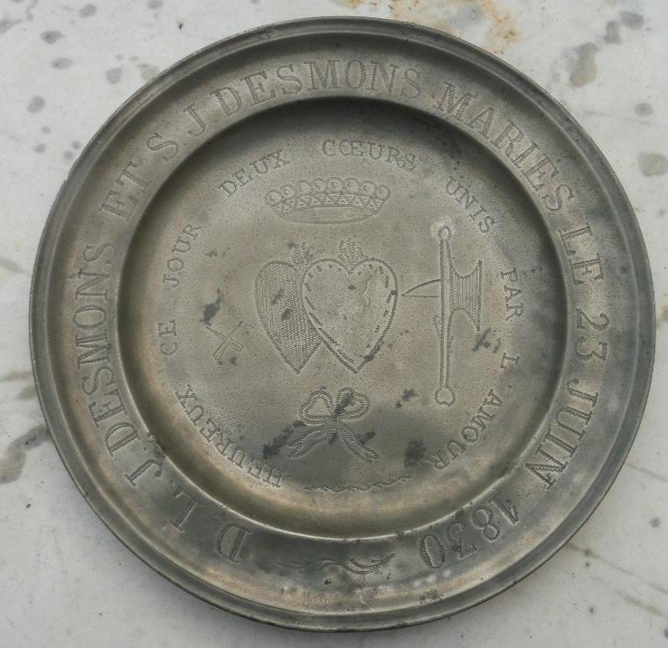 Plat De Mariage En étain Début 19°s