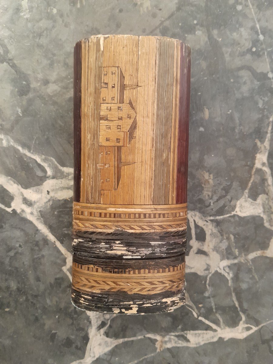 Etui En Marquèterie De Paille Décor Paysage - XIXème-photo-3