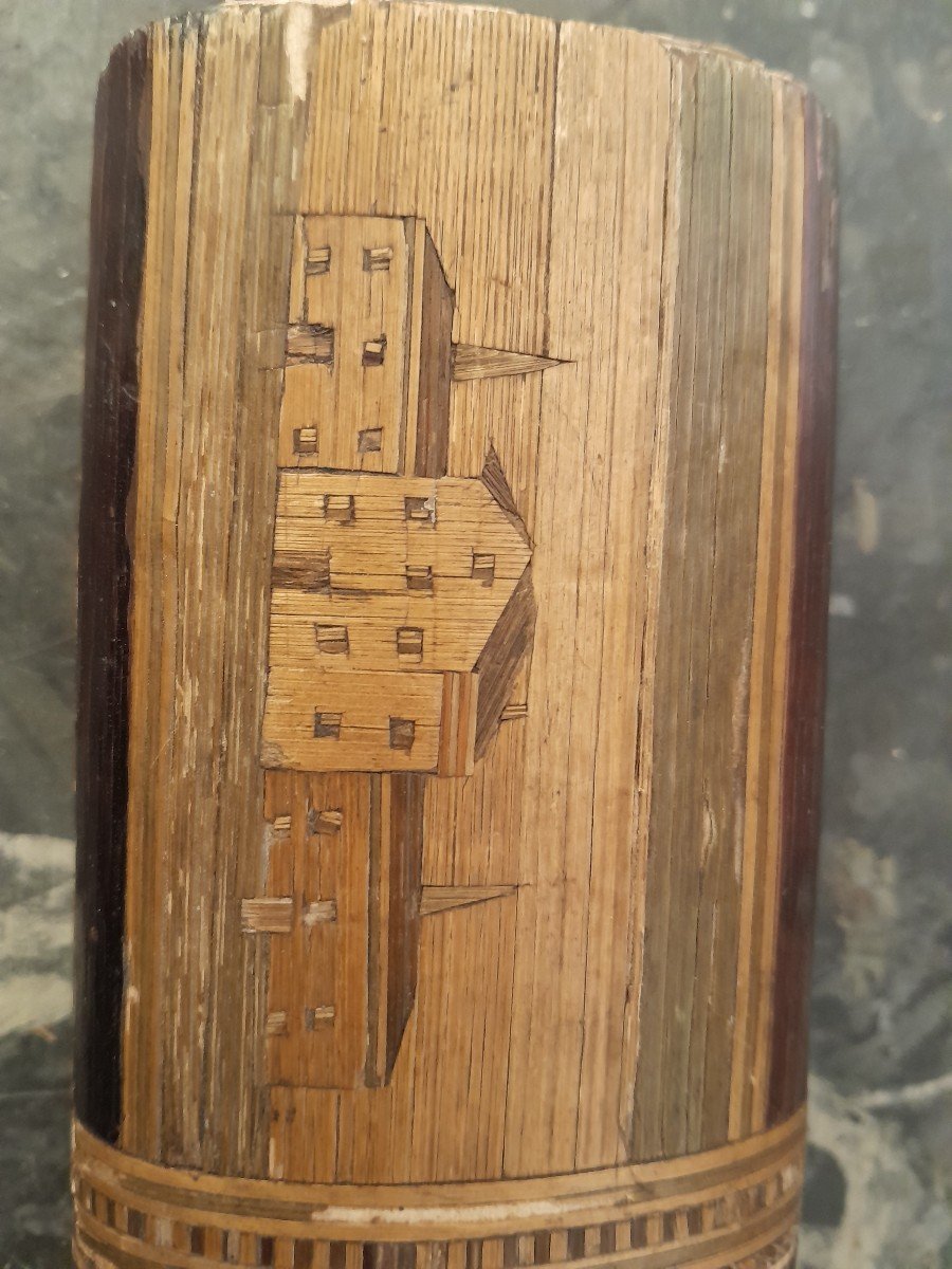 Etui En Marquèterie De Paille Décor Paysage - XIXème-photo-4
