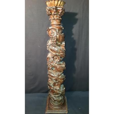 Colonne En Bois Sculpté 18ème