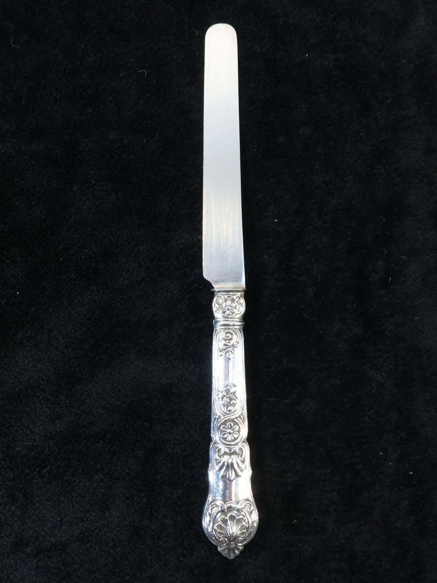 6 Dessert Knives Blade And Handle In Solid Silver-photo-4