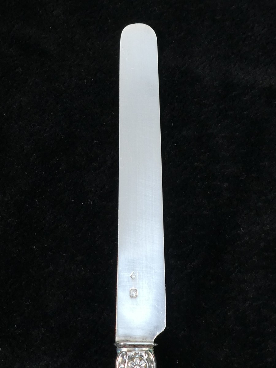 6 Dessert Knives Blade And Handle In Solid Silver-photo-3