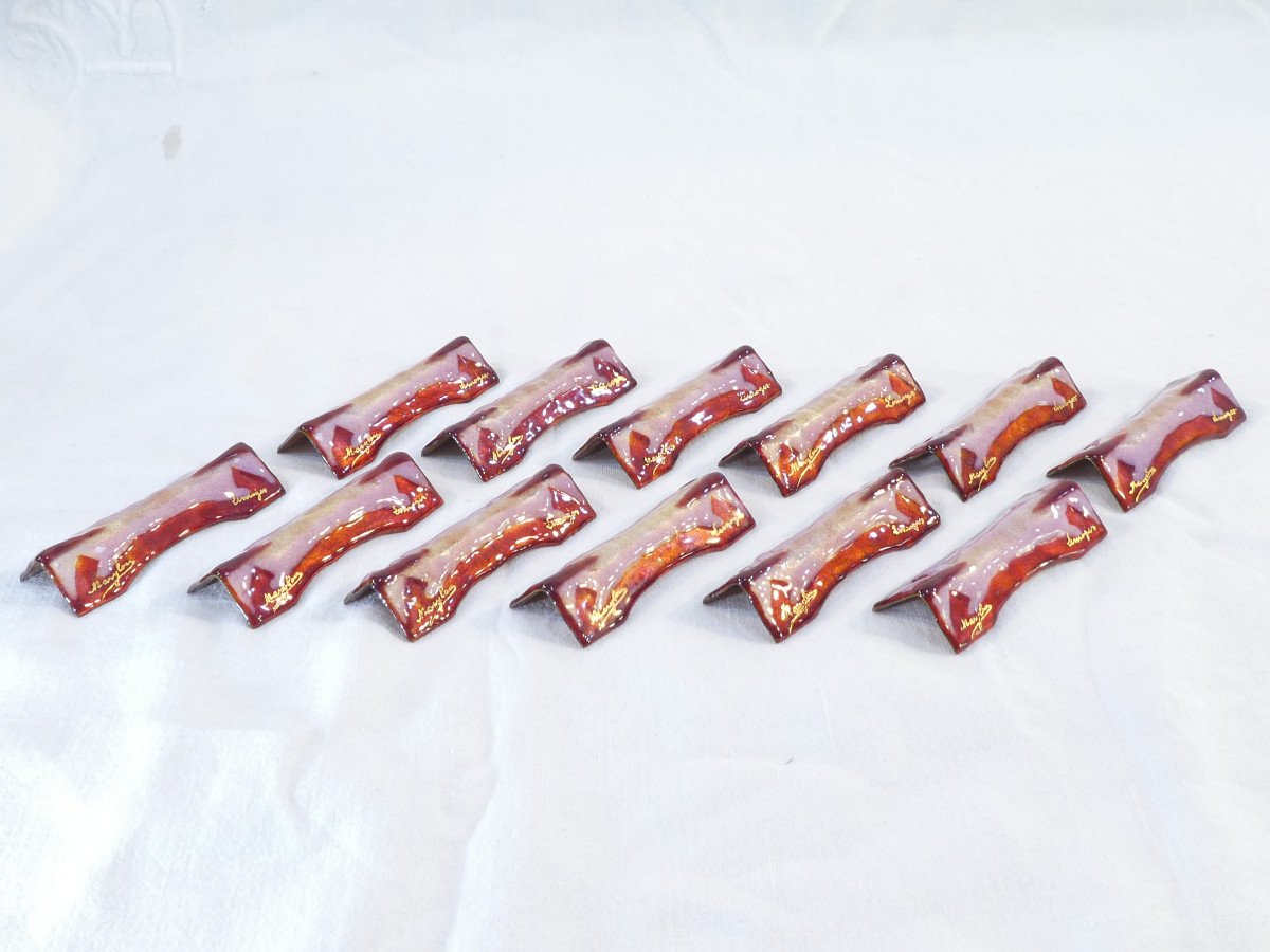 Rare 12 Knife Holders In Limoges Enamels Signed Marylou-photo-5