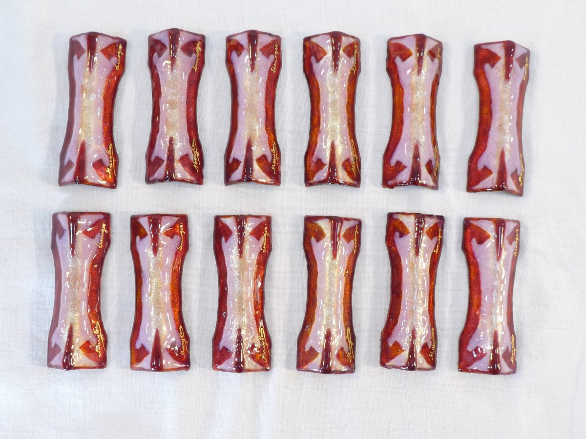 Rare 12 Knife Holders In Limoges Enamels Signed Marylou-photo-6