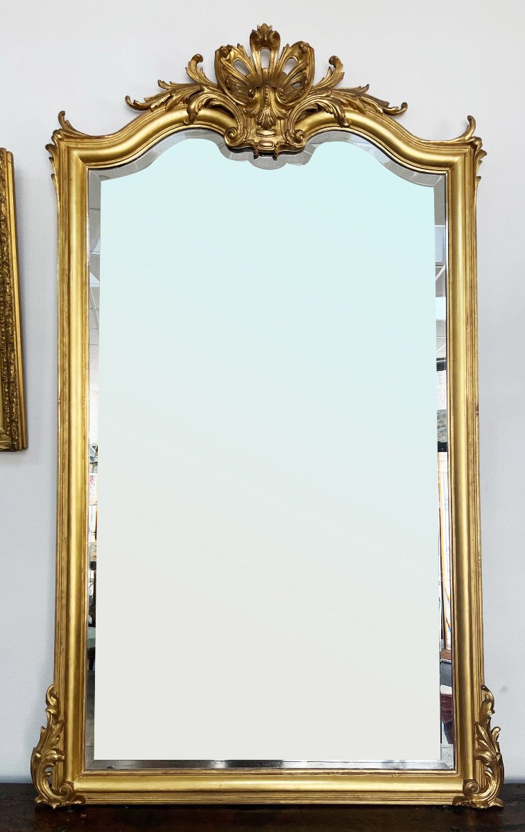 Grand Miroir Doré d'époque 19eme De Style Louis XV