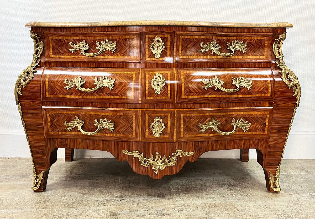 Very Beautiful Tombeau Commode In Louis XV Style Marquetry Stamped Marquant P.-photo-2