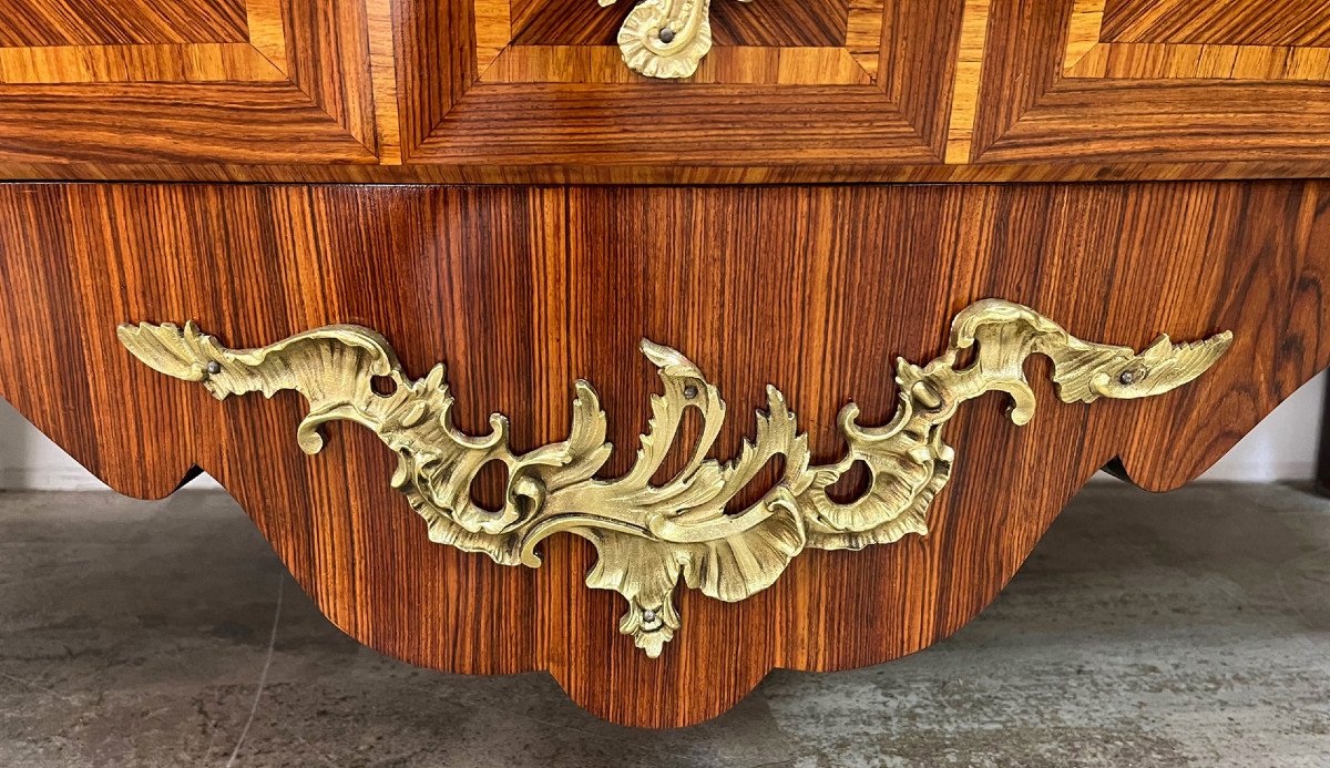 Very Beautiful Tombeau Commode In Louis XV Style Marquetry Stamped Marquant P.-photo-2