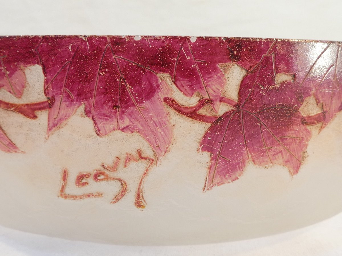 Legras Ruby Bowl In Acid-cleared Frosted Glass Art Nouveau-photo-3