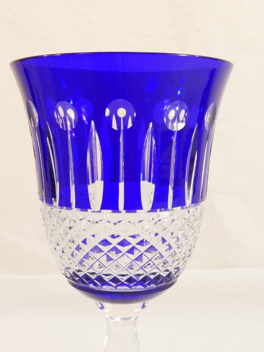 6 Large Colored Crystal Water Glasses (cristallerie De Lorraine)-photo-3