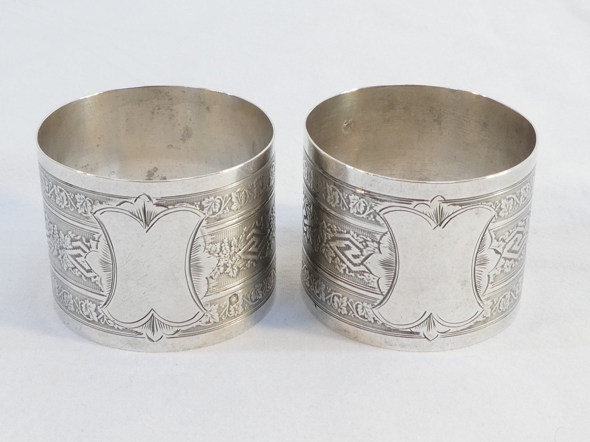 Pair Of Sterling Silver Napkin Rings Decorated With Vines