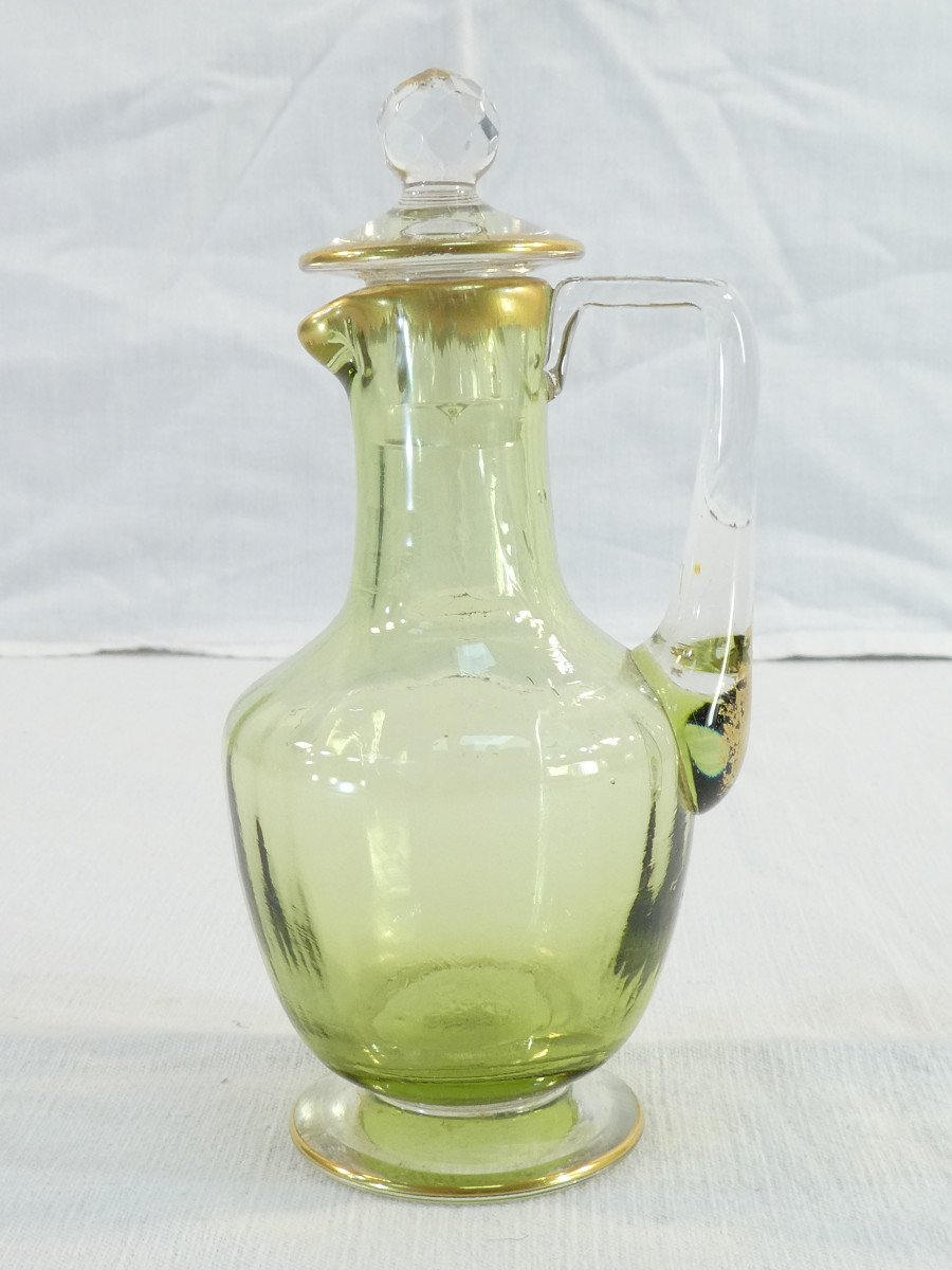 Rare SERVICE DE NUIT en cristal teinté vert BACCARAT / DAUM / ST LOUIS / ST DENIS-photo-2